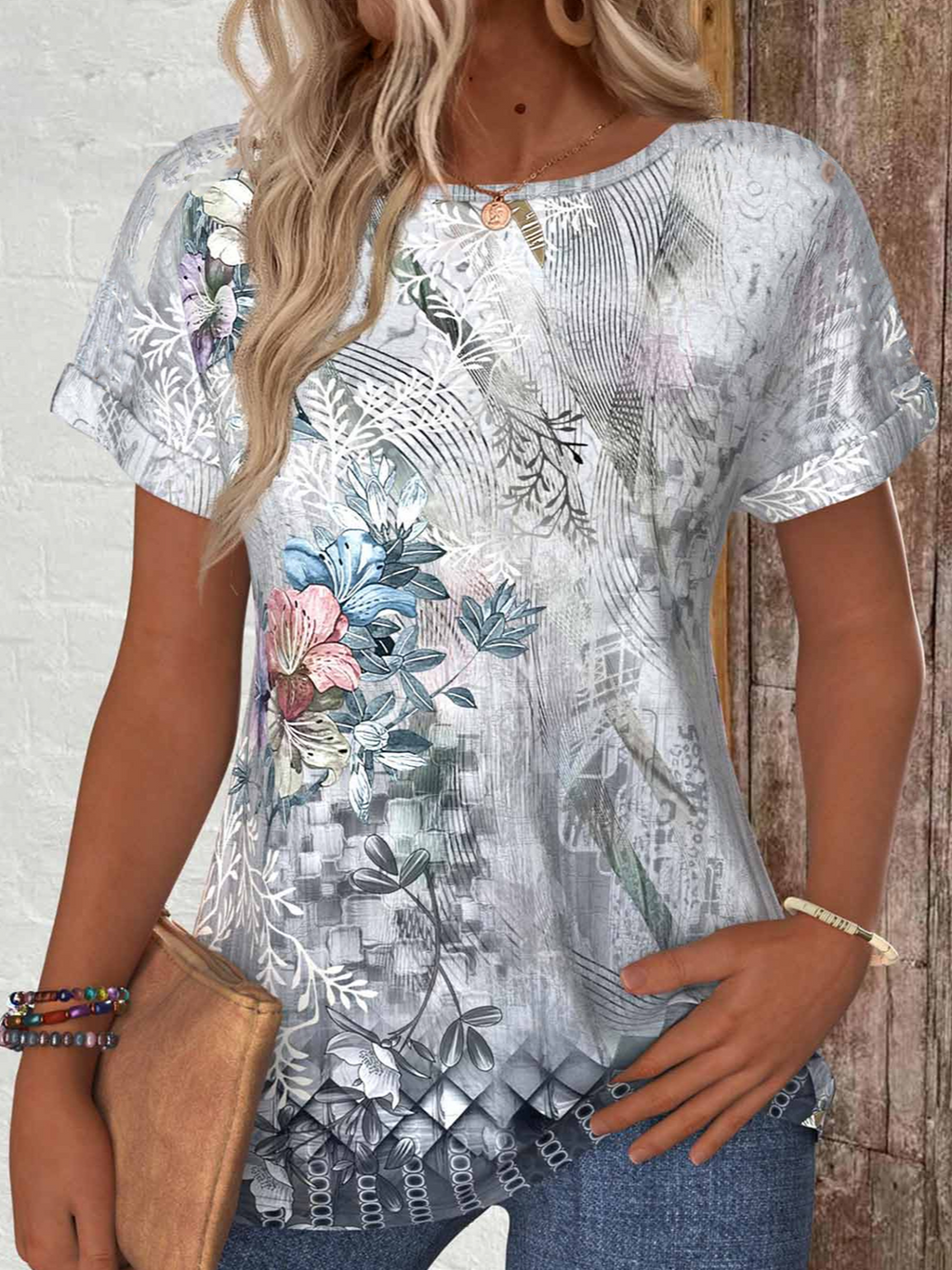 Casual Jersey Loose Multicolor Block T-Shirt