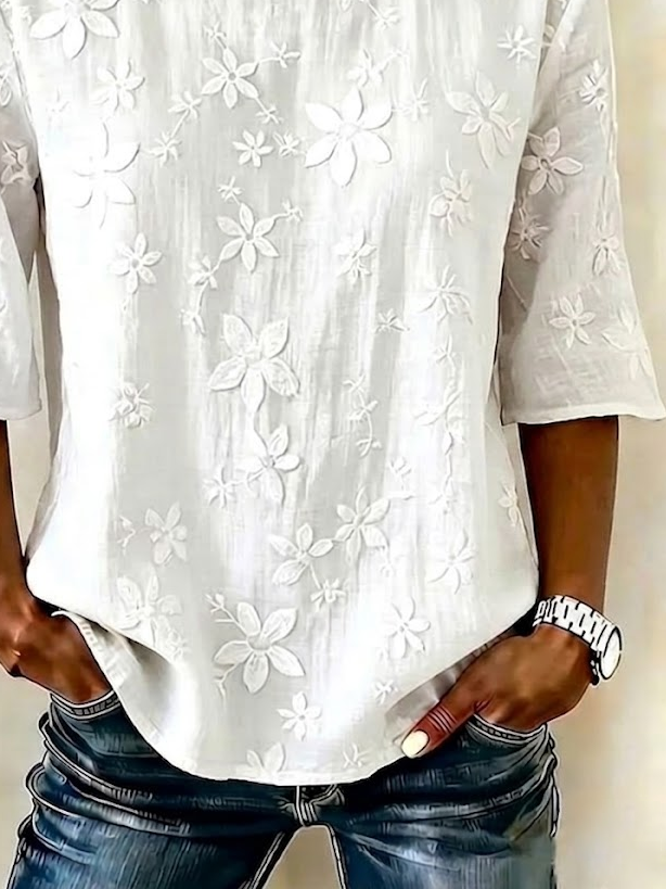 Women's Half Sleeve Blouse Summer White Floral Printing Crew Neck Daily Going Out Vintage Top