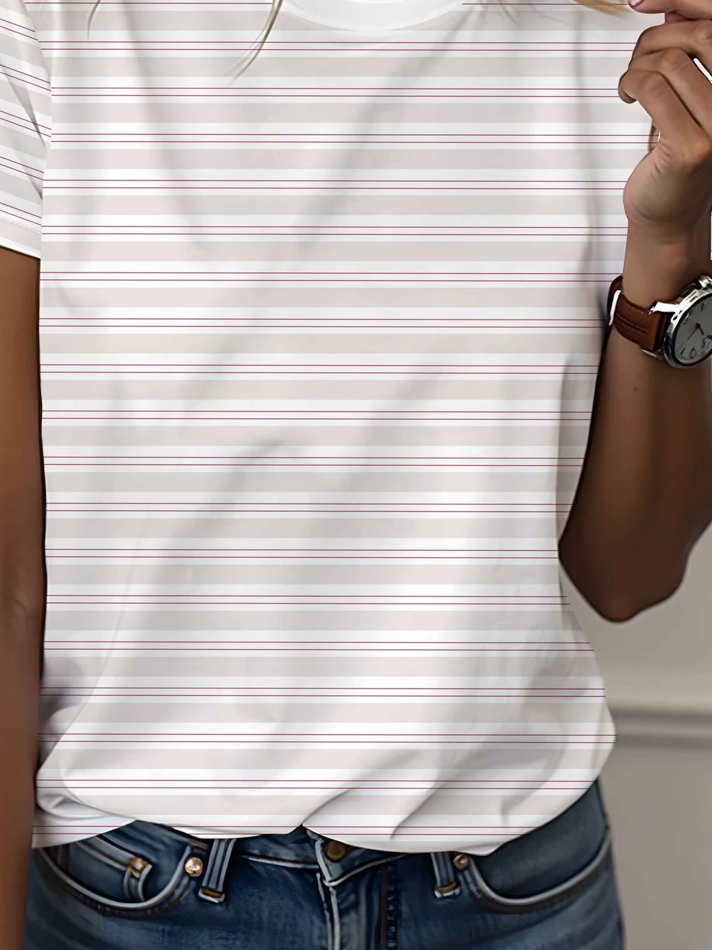 Women's Short Sleeve T-shirt Summer White Striped Printing Jersey Crew Neck Daily Going Out Casual Top