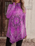Women's Long Sleeve T-shirt Spring/Fall Purple Floral Printing Mock Neck Daily Going Out Vintage Top