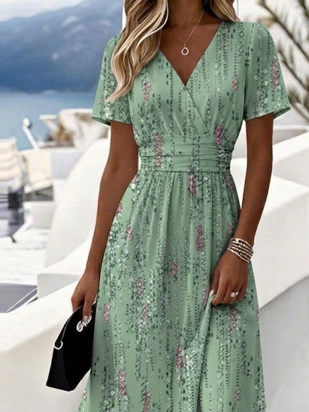 Elegant Regular Fit Gradient Pattern V Neck Dress With No