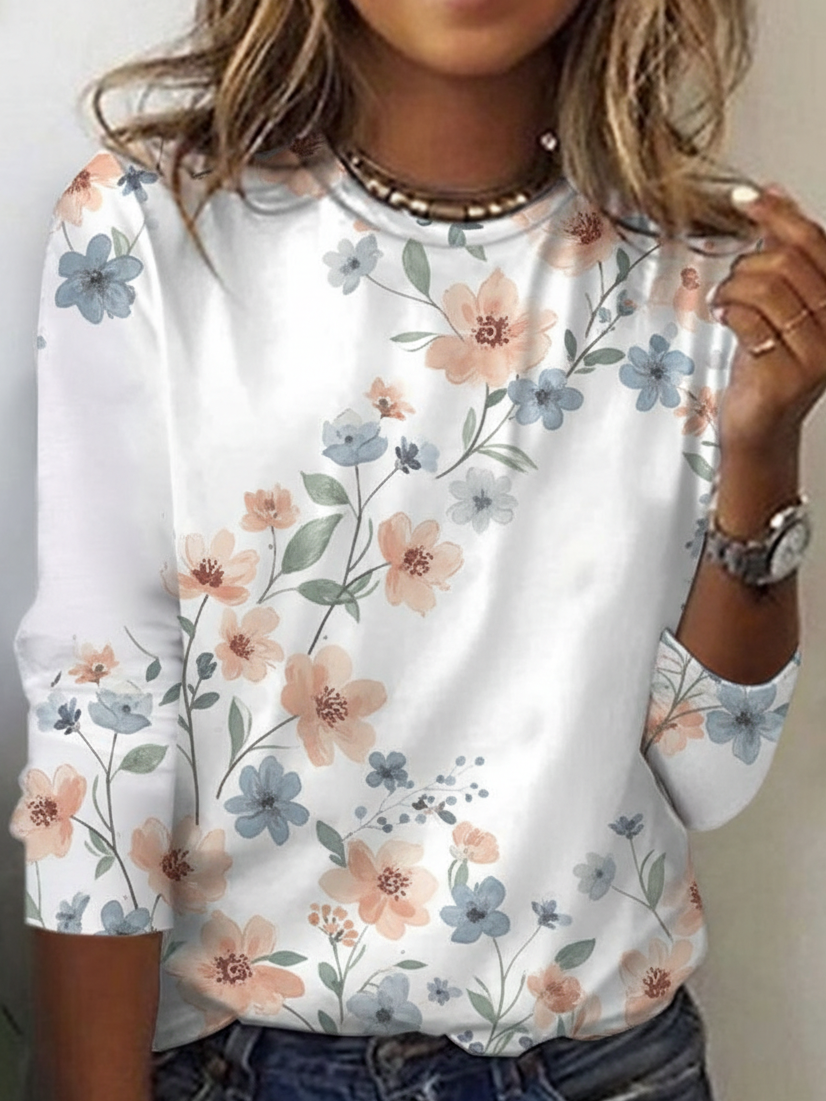 Simple Floral Crew Neck T-Shirt