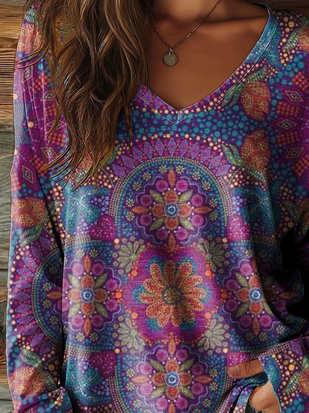 Women's Long Sleeve T-shirt Spring/Fall Purple Floral Printing Jersey V Neck Daily Going Out Casual Top