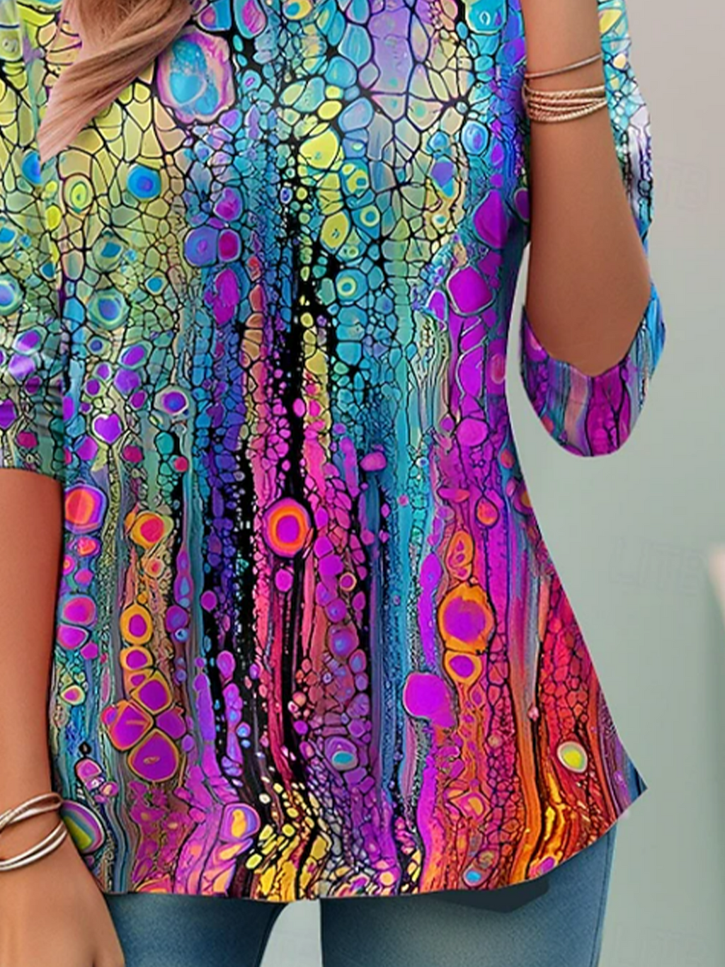 Women's Long Sleeve T-shirt Spring/Fall As Picture Abstract Printing Jersey Crew Neck Daily Going Out Casual Top