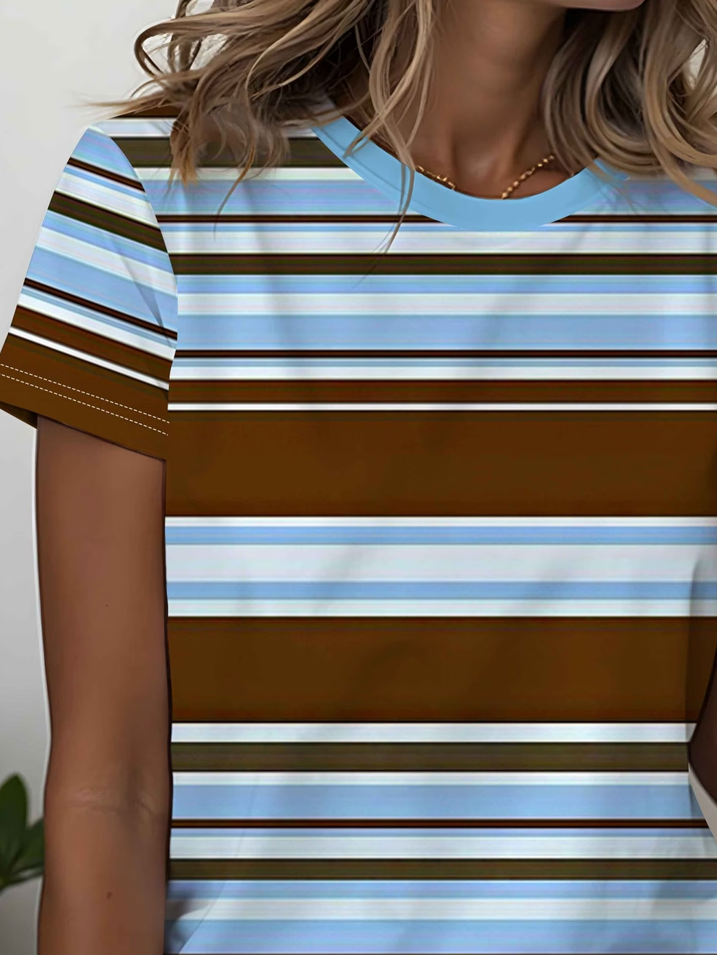 Women's Short Sleeve T-shirt Summer As Picture Striped Printing Jersey Crew Neck Daily Going Out Casual Top