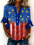 Women's V-Neck Multi-Layered Lace Design Shirt