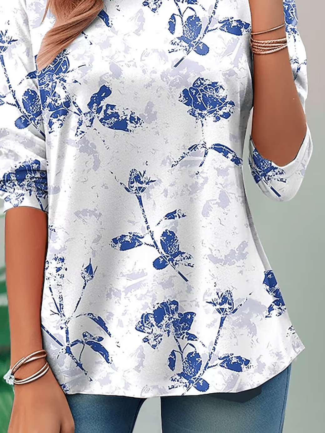 Women's Long Sleeve T-shirt Spring/Fall White Floral Jersey Crew Neck Daily Going Out Casual Top