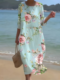 Women's Floral Print Spring Crew Neck Dress