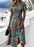 V Neck Regular Fit Elegant Dress With No
