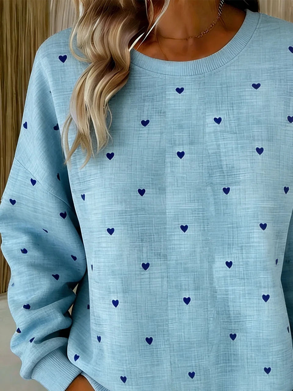 Crew Neck Cotton-Blend Heart/Cordate Simple Sweatshirt