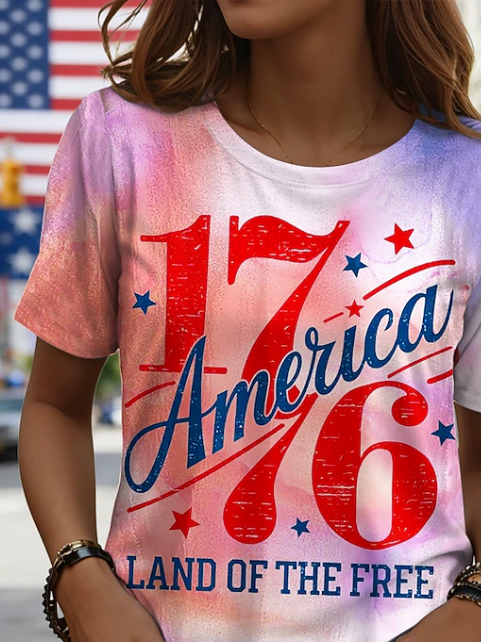 Women's Short Sleeve T-shirt Summer As Picture Independence Day (Flag) Printing Jersey Crew Neck Daily Going Out Casual Top