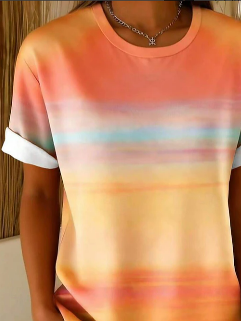 Women's Short Sleeve T-shirt Summer Orange Abstract Printing Jersey Crew Neck Daily Going Out Casual Top