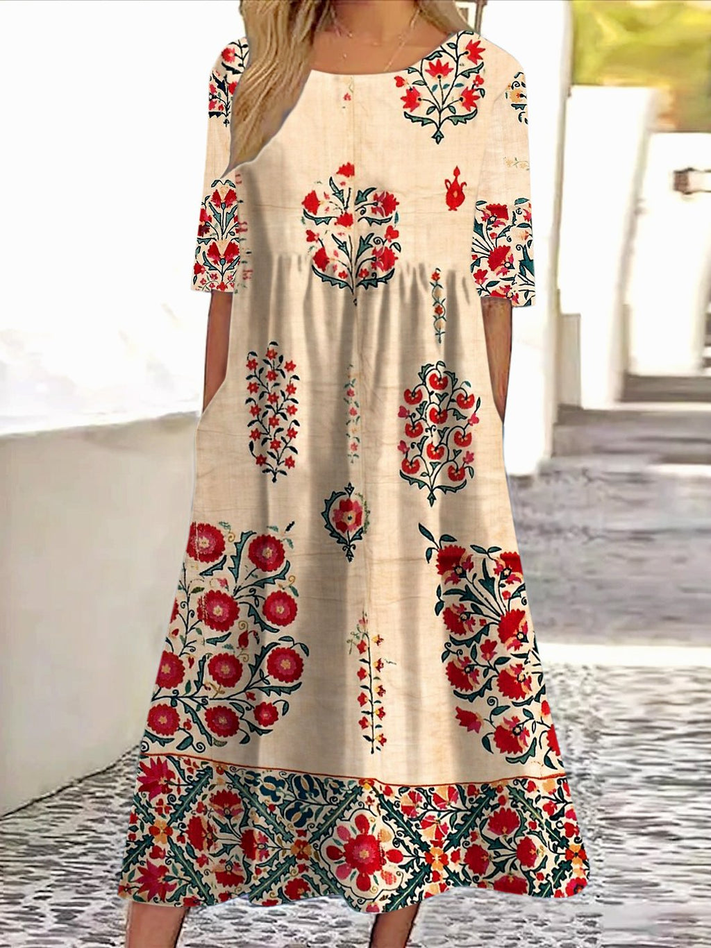 Regular Fit Cotton Casual Geometric Dress With No