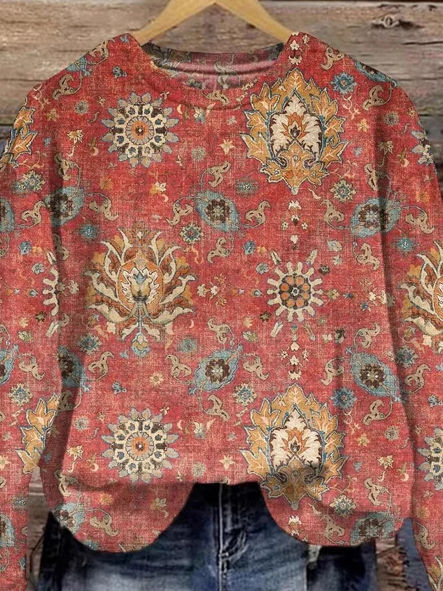 Ethnic Casual Loose Crew Neck Sweatshirt