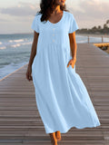 Casual Plain Crew Neck Midi Dress