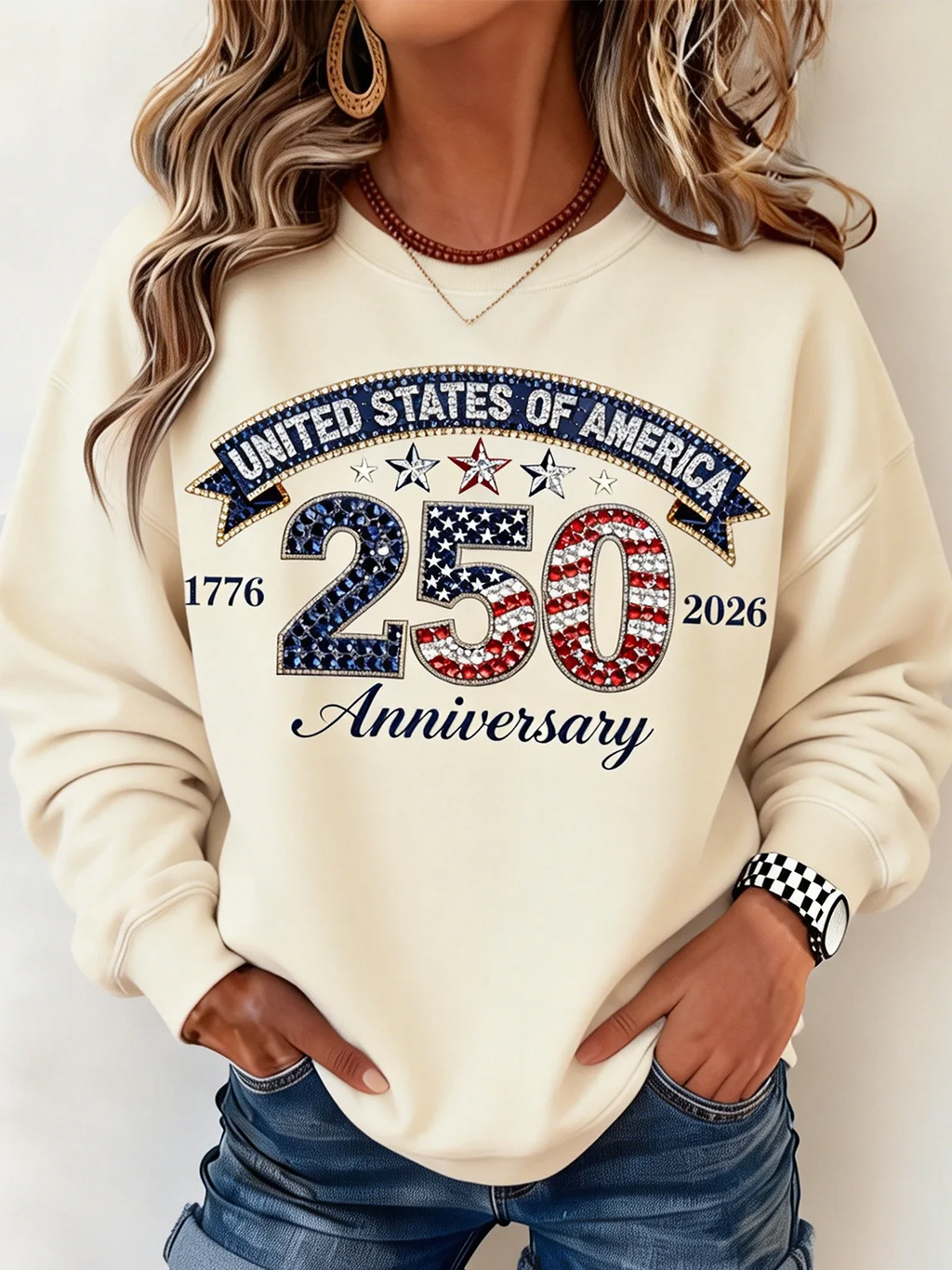 250th anniversary Loose Casual Independence Day Crew Neck Sweatshirt