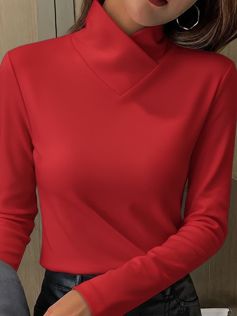 Women's Long Sleeve Blouse Spring/Fall Red Plain Printing Daily Going Out Casual Top