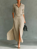 Women's Long Sleeve Spring/Fall Plain Split Joint V Neck Daily Going Out Maxi Dress