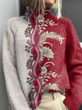 Casual Floral Loose Turtleneck Sweatshirt