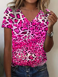 Women's Short Sleeve T-shirt Summer Rose Red Leopard Printing V Neck Holiday Going Out Vintage Top