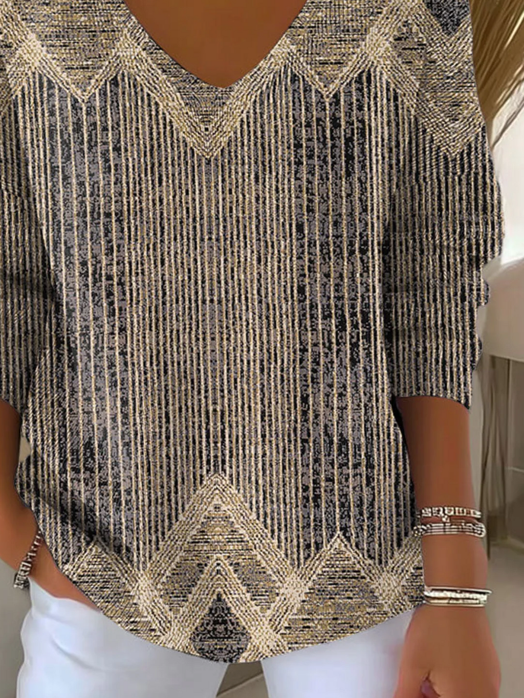 Women's Long Sleeve T-shirt Spring/Fall As Picture Abstract Printing V Neck Daily Going Out Casual Top