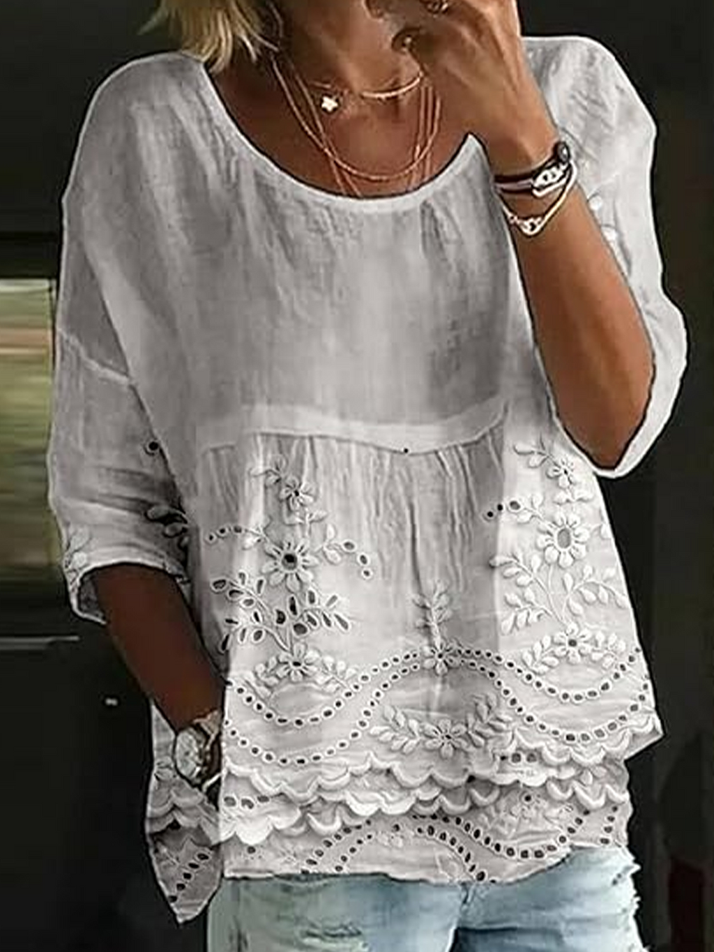 Women's Half Sleeve Shirt Summer White Floral Printing Crew Neck Daily Going Out Casual Top