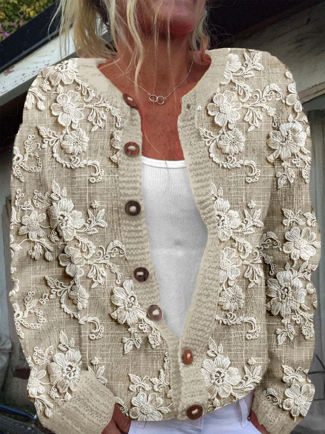 Vintage Floral Lace Print Cardigan