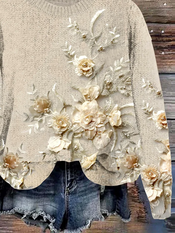 Floral Knitted Printing Casual Sweater