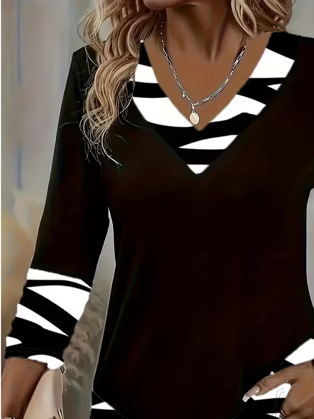 Women's Long Sleeve T-shirt Spring/Fall Black Abstract Printing Jersey V Neck Daily Going Out Casual Top