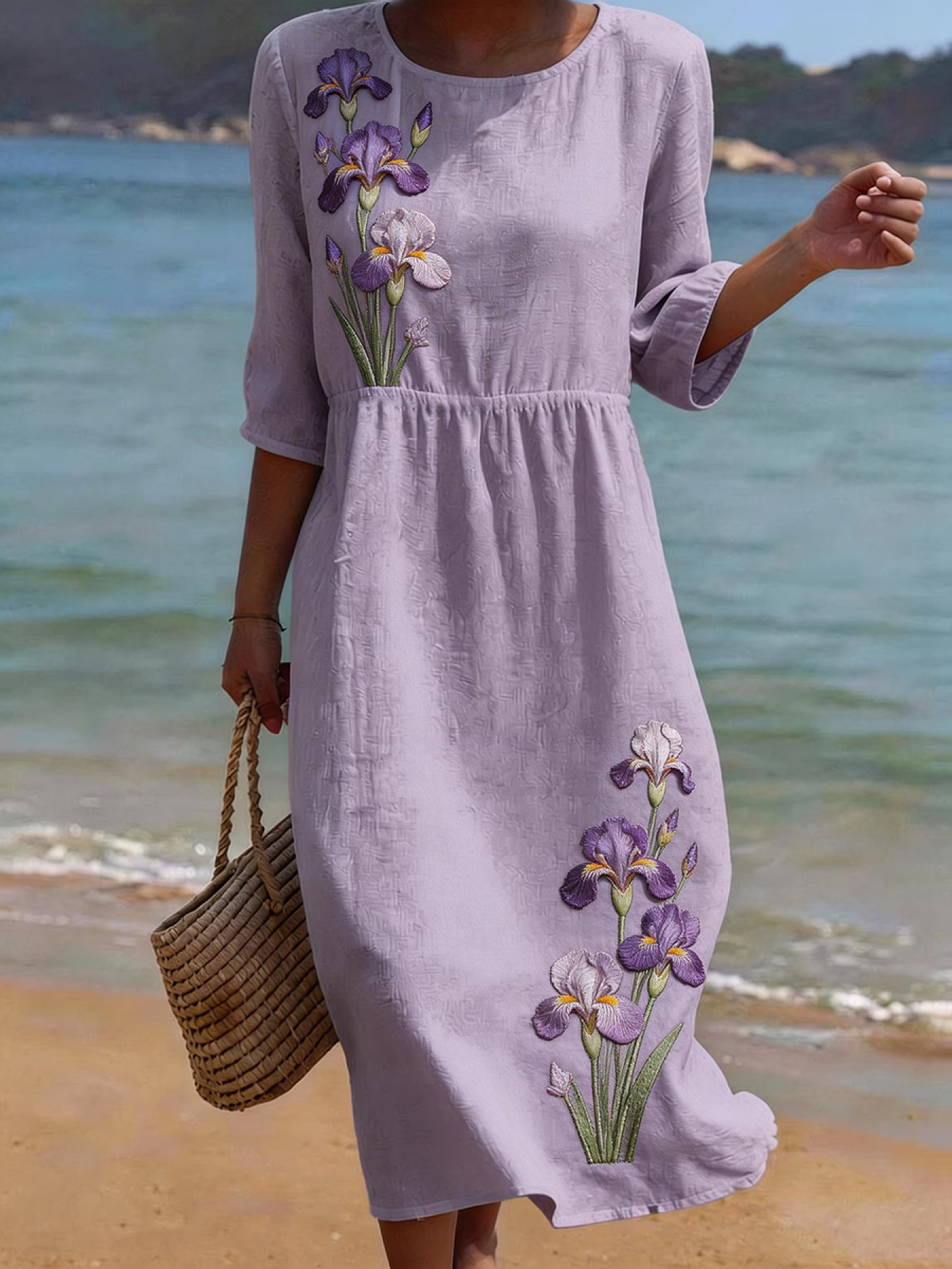 Women's Half Sleeve Summer Purple Floral Printing Crew Neck Daily Going Out Casual Maxi H-Line Dress