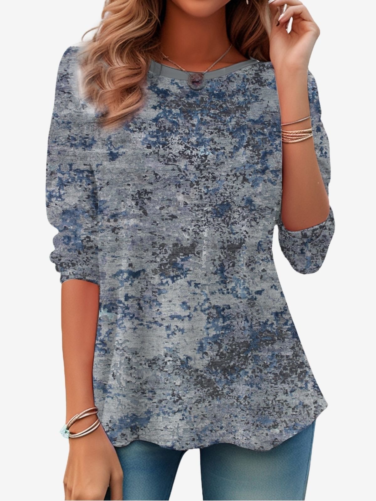 Abstract Print Long Sleeve Crew Neck T-shirt