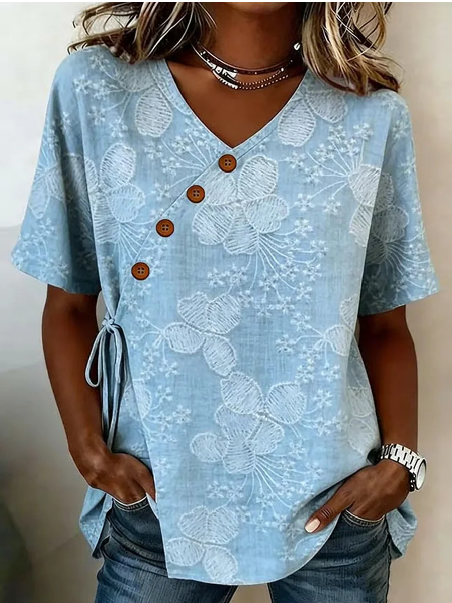 Elegant Cotton And Linen Floral Shirt