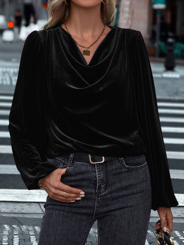 Party Velvet Loose Cowl Neck Blouse