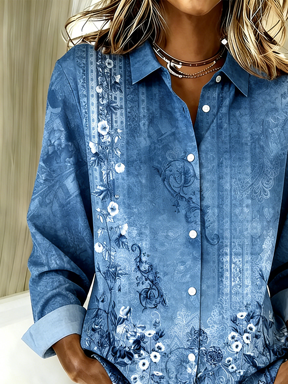 Loose Shirt Collar Gradient Pattern Simple Shirt