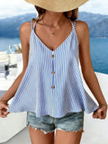 Striped Adjustable Shoulder Strap Decorative Buttons V-Neck Summer Casual Cami Top