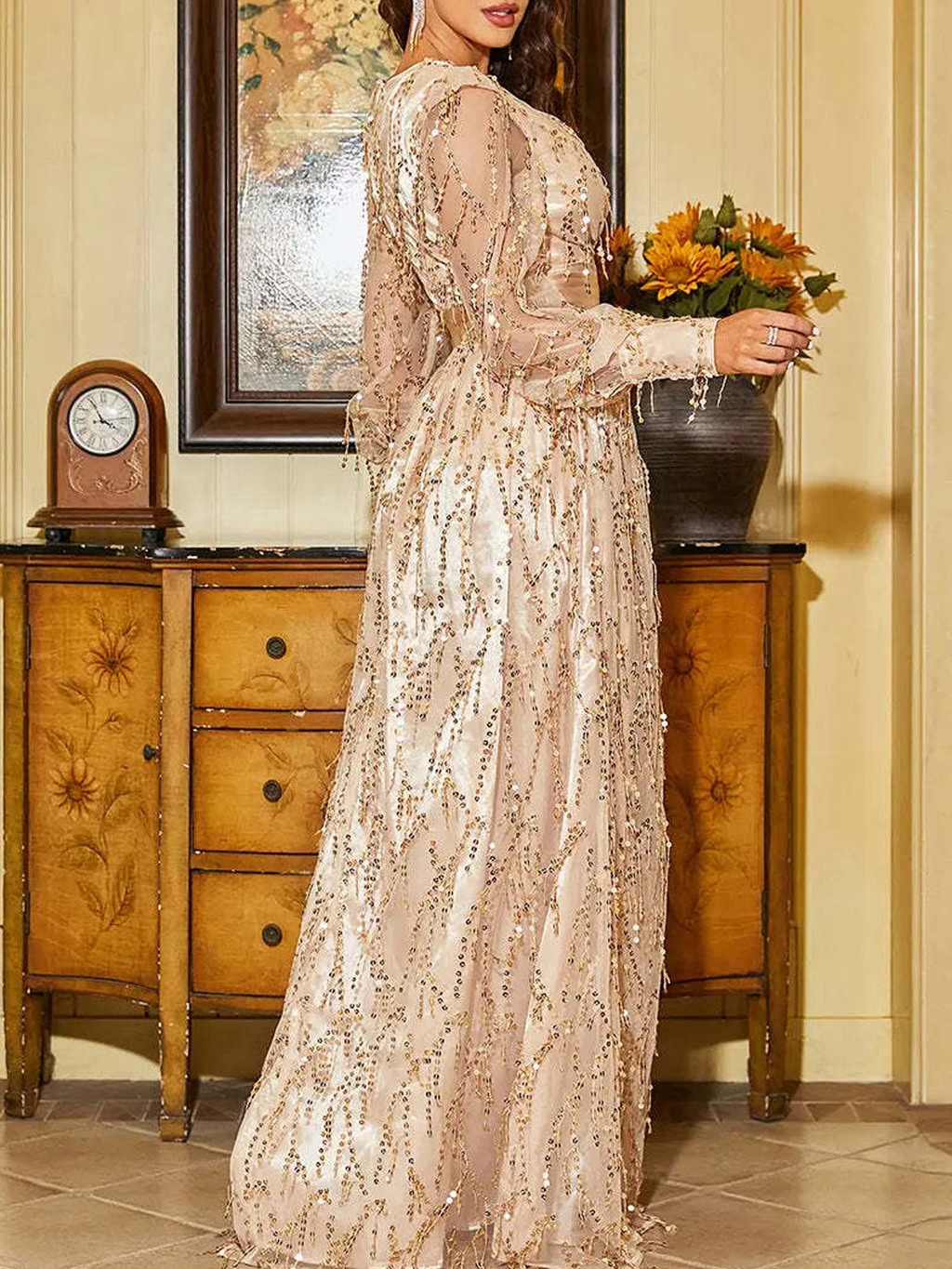 Sequined party event evening dress long dress