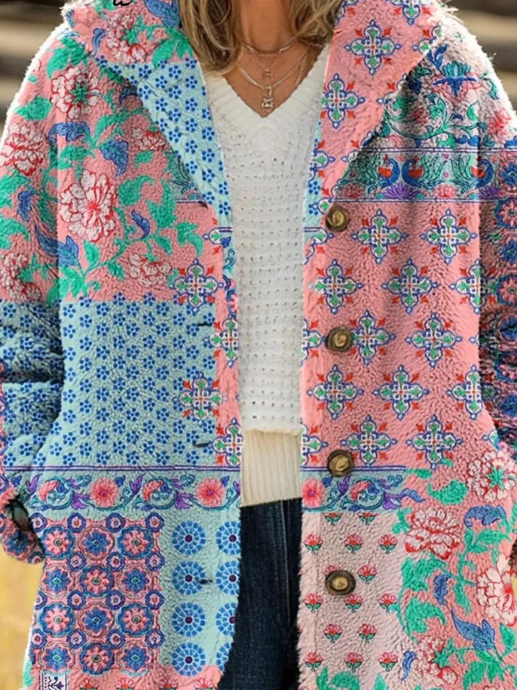 Women's Printed Casual Loose Cardigan Flannel Jacket