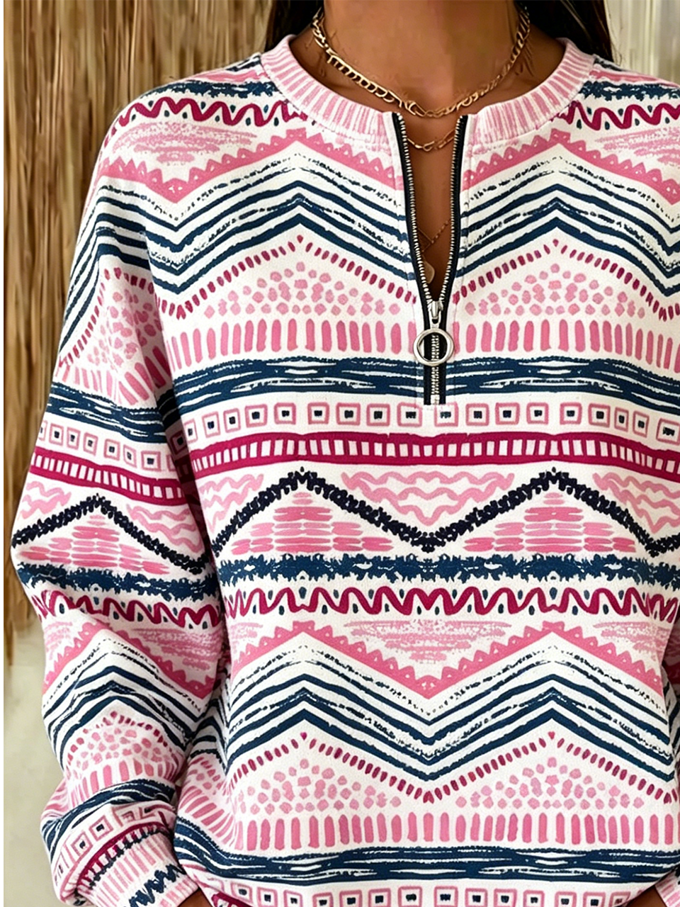 Casual Loose Crew Neck Geometric Sweatshirt