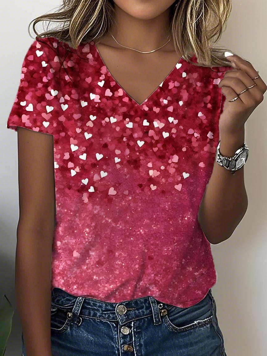 Women Casual Summer Heart/Cordate T-shirts