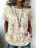 Crew Neck Vintage Linen Blend Shirt