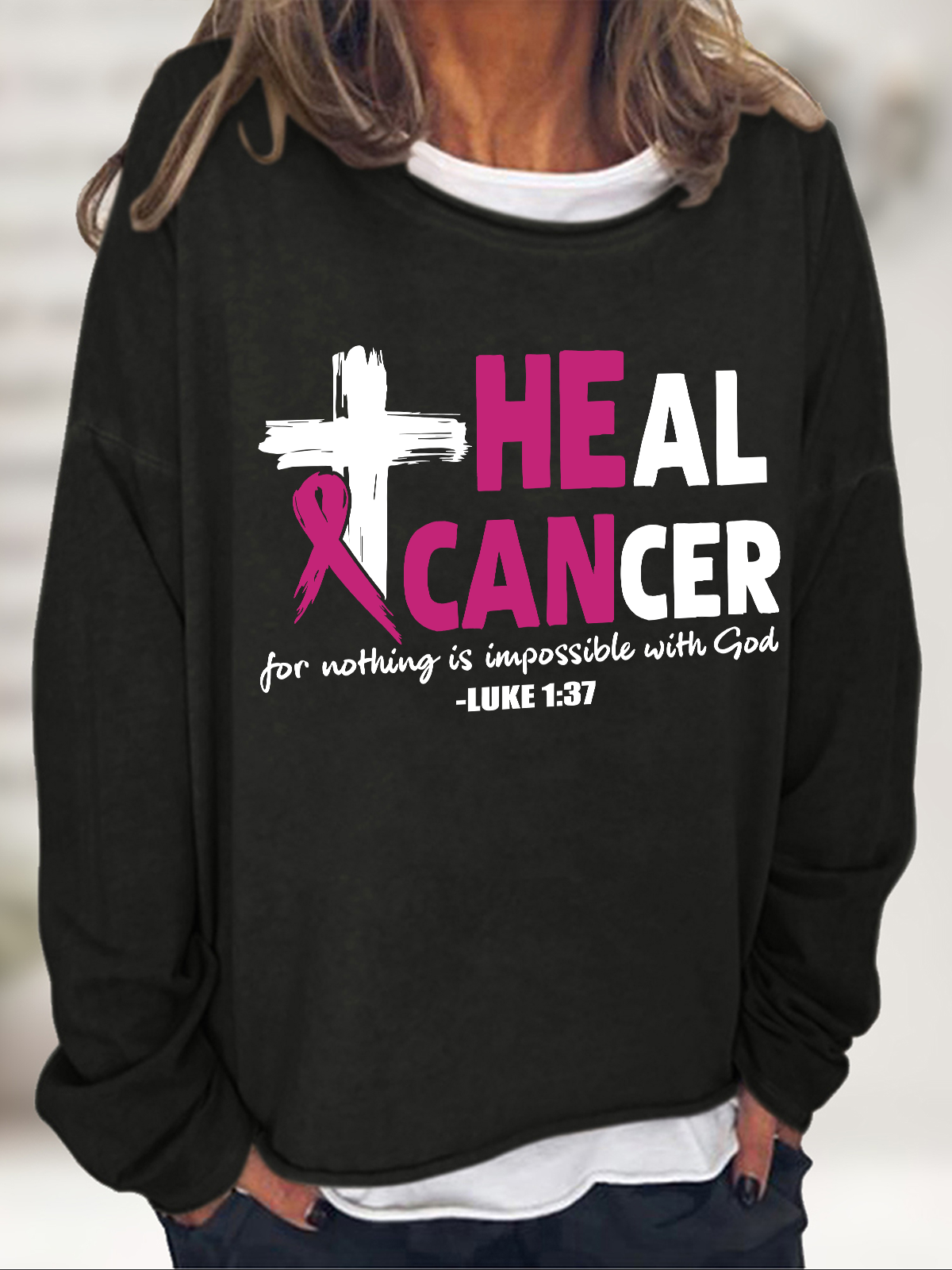 Heal Cancer Breast Cancer Awareness Month Casual Loose Sweatshirt
