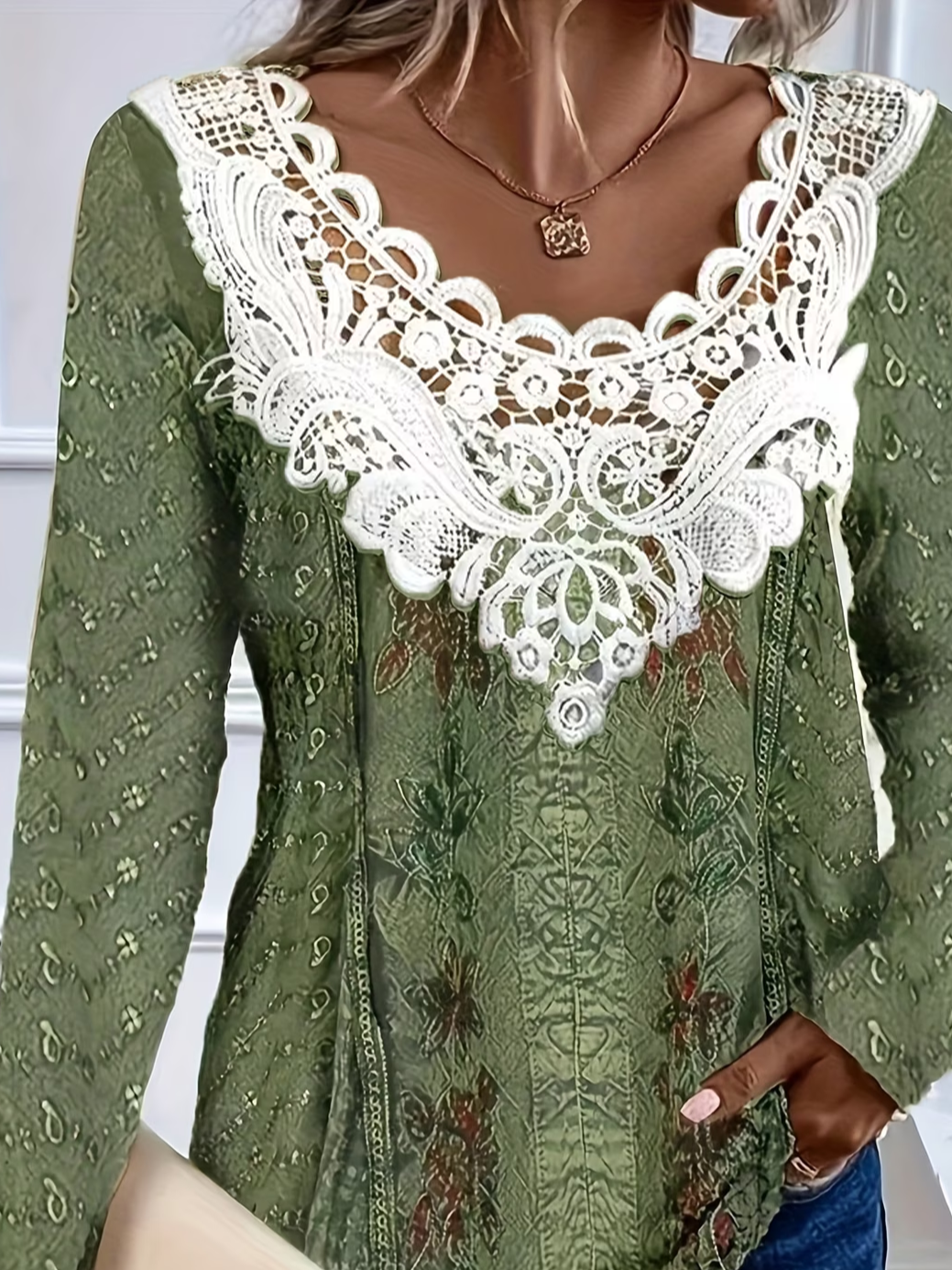 Women's Long Sleeve T-shirt Spring/Fall Green Abstract Printing Crew Neck Daily Going Out Casual Top