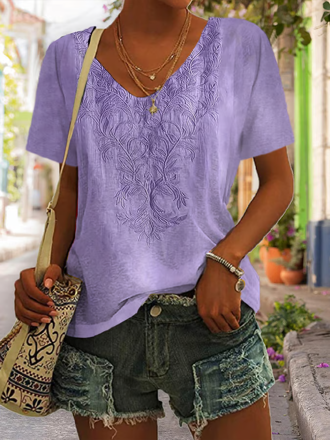 Women's Alzheimer's Floral Print Casual V-Neck Short-Sleeved T-Shirt