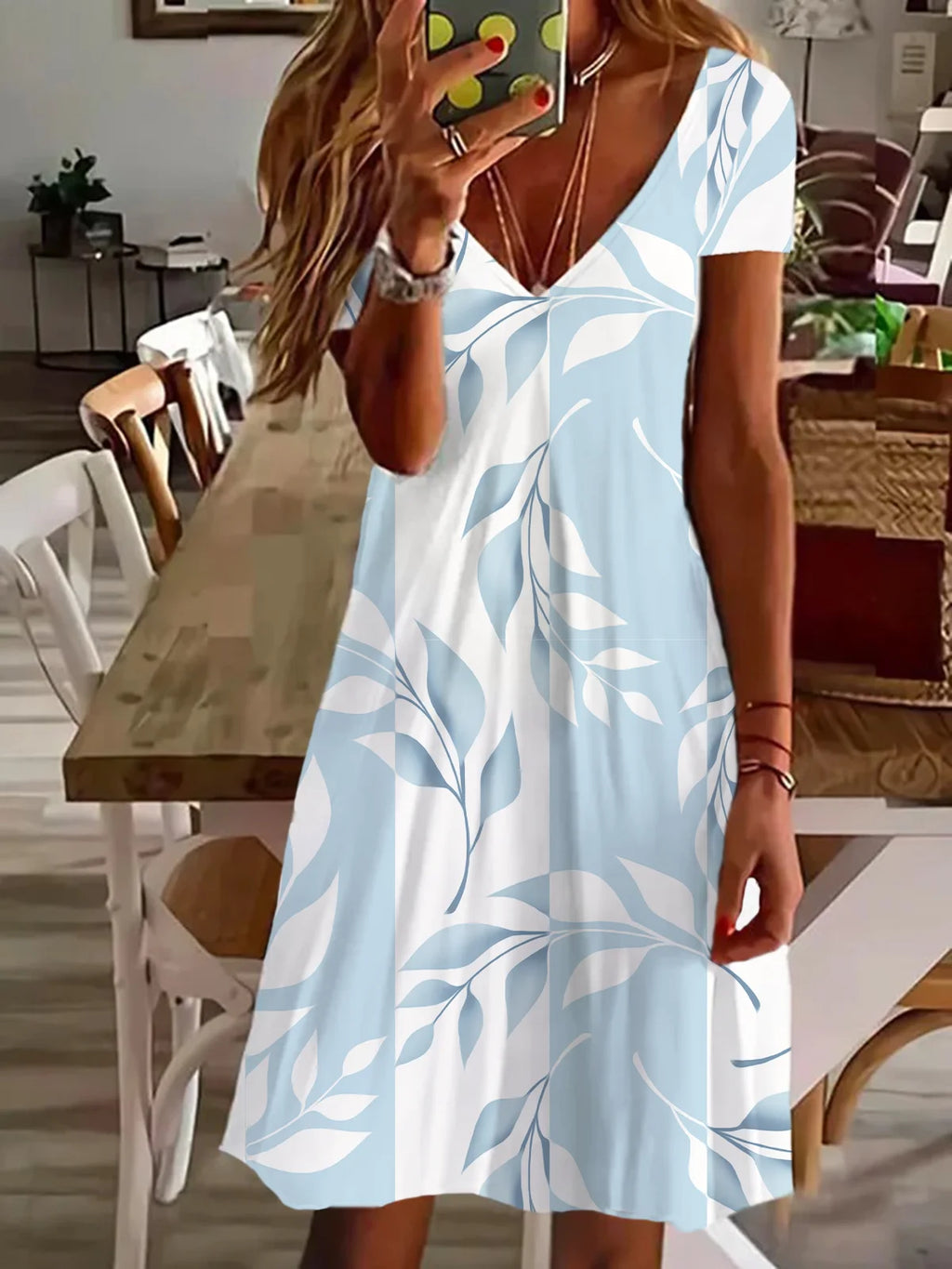 Women's Floral Spring Print Casual V-Neck Short Sleeve Dress