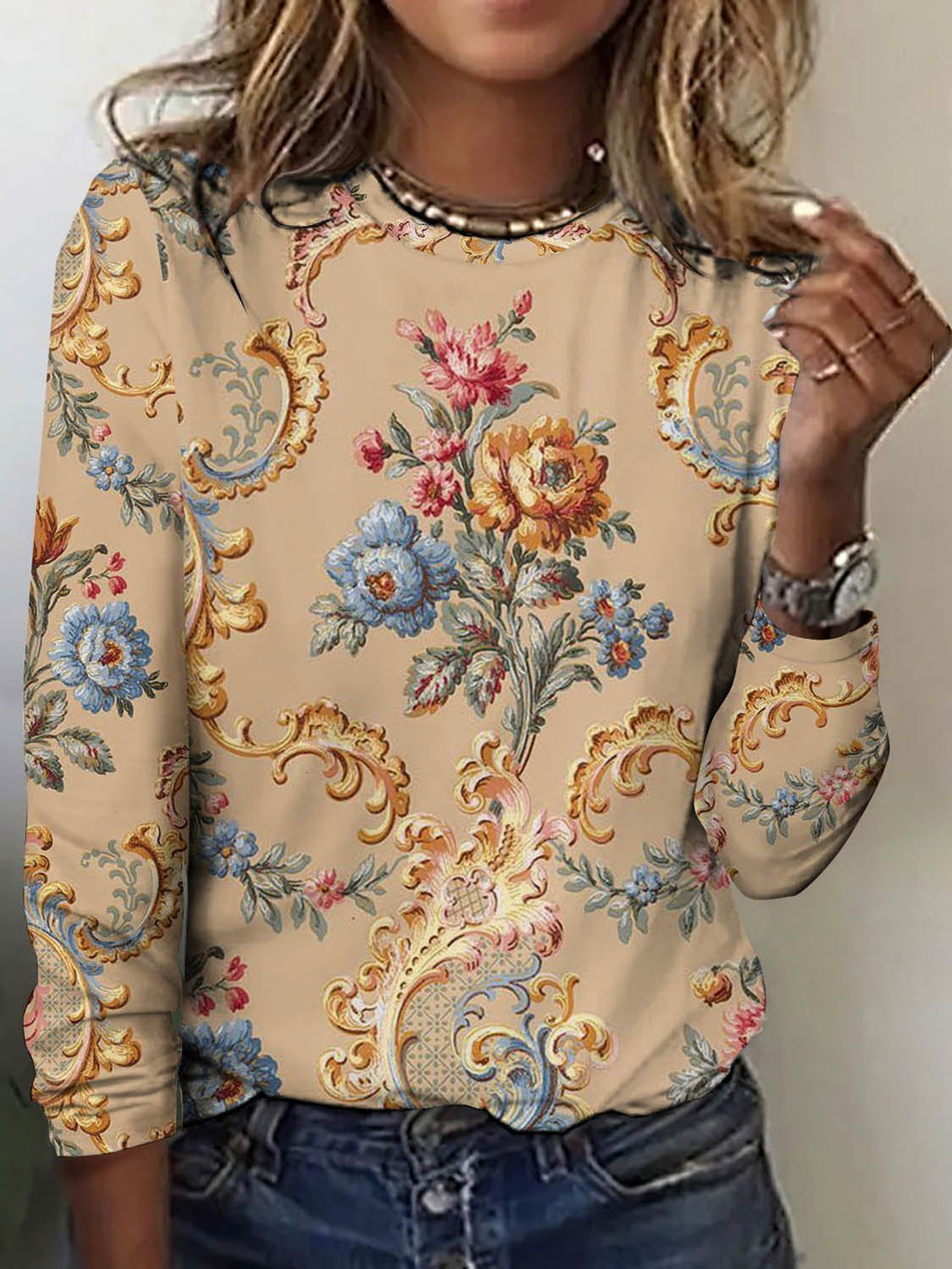 Vintage floral print long sleeved T-shirt