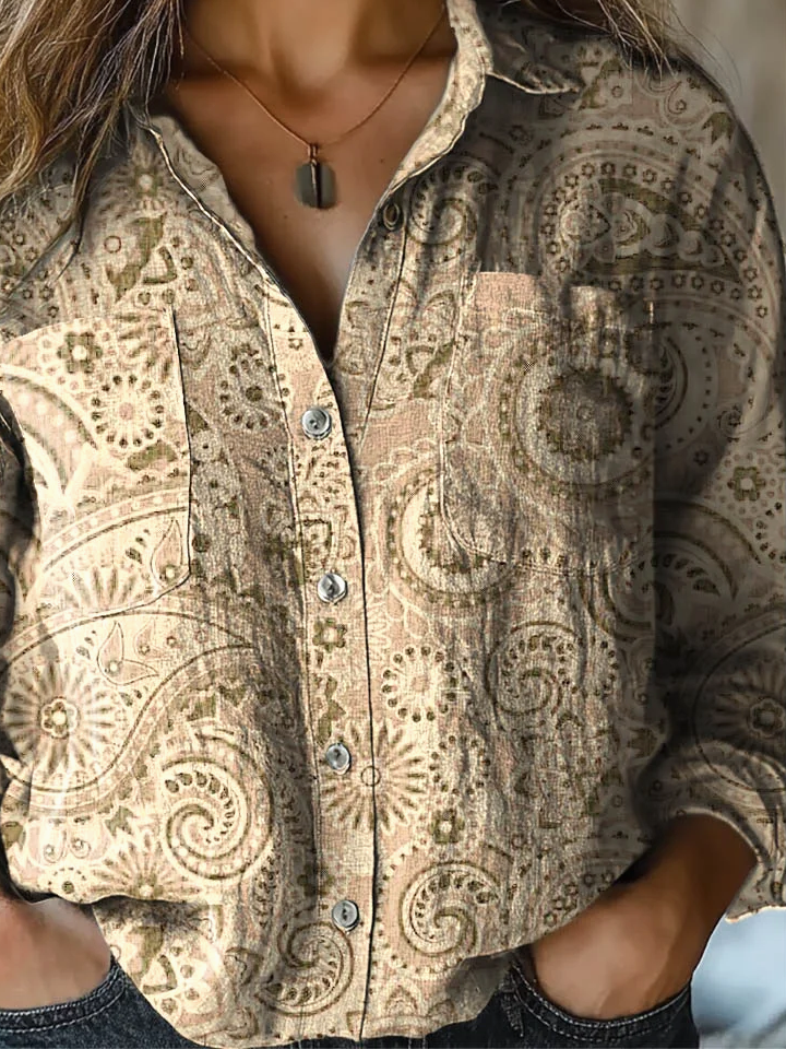 Casual Shawl Collar Cotton Paisley Shirt