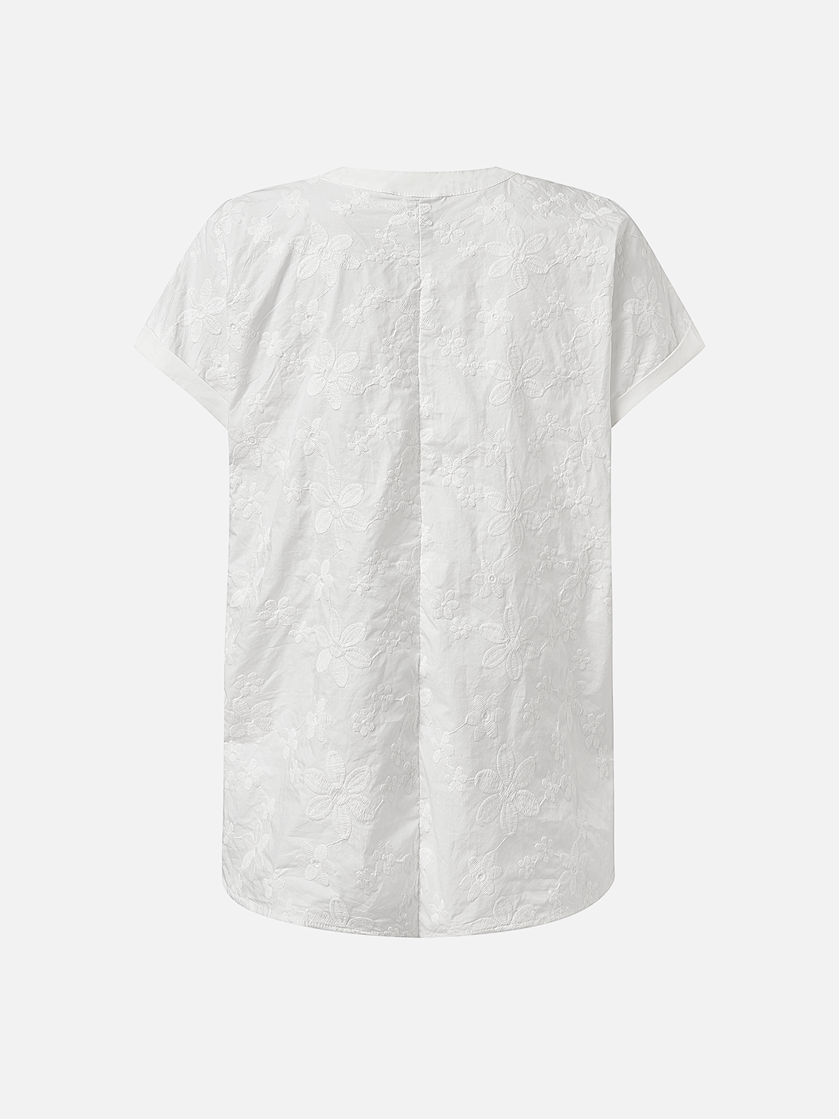 Women's Short Sleeve Blouse Summer White Plain Embroidery Buttoned Cotton V Neck Daily Going Out Simple Top