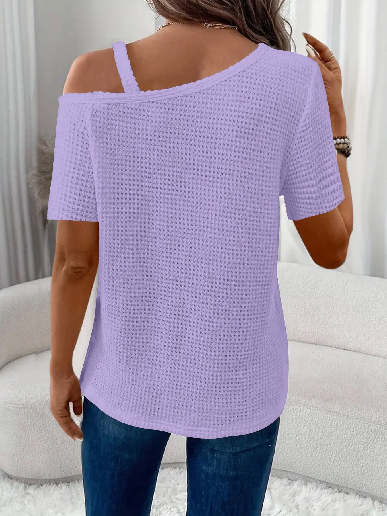 Women's Short Sleeve T-shirt Summer White Plain Split Joint Asymmetrical Daily Going Out Casual Top