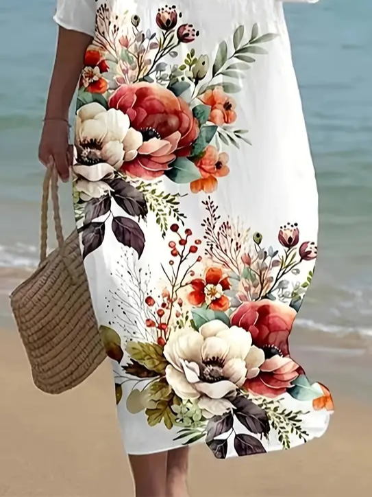 Women's Floral Print Spring Crew Neck Dress