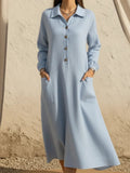 Casual Plain Buttoned Shirt Collar Midi Dress